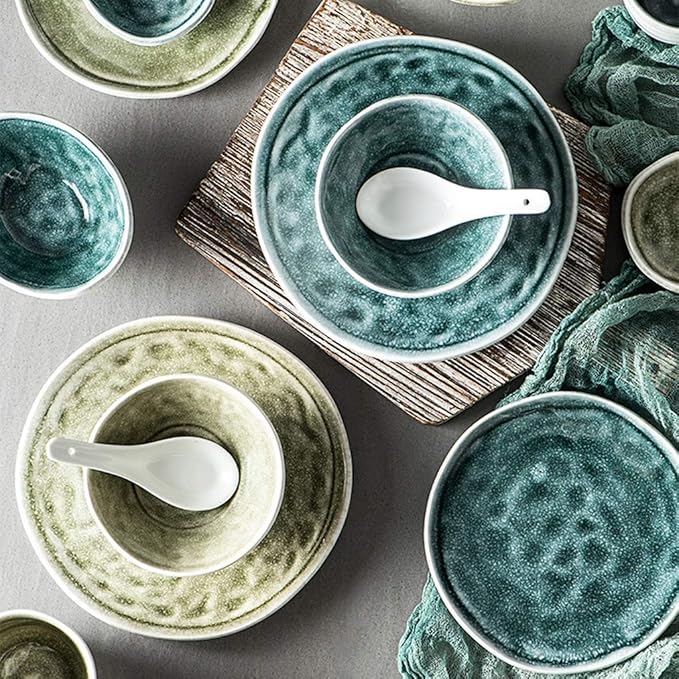 Ceramics Dinnerware Set 38 Pieces Kiln Change Glaze Plates and Bowls Sets for Restaurant/Irregular Edges Porcelain Dinner Set Microwave Safe