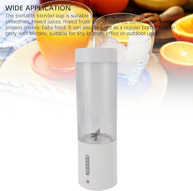 Portable Blender 450ml Personal Electric Blender with 6 Blades Rechargeable Mini Mixer Cups with Extra Lid for Shakes Smoothies for Travel Office Gym