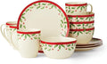 Lenox 894585 Holiday 12-Piece Dessert Set Red &amp Green 12 Count Christmas Dinnerware Hosting