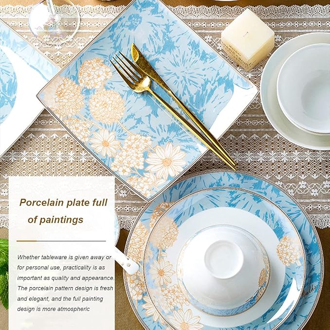 Bone China Dining Dishes Set 60 Pcs Dinnerware Set Home New Chinese Dinner Plate Light Luxury Modern Tableware Set Hand Glazing and Tough Texture