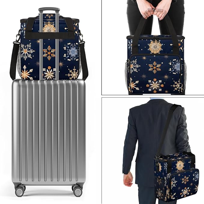 Christmas Snowflakes Coffee Maker Carrying Bag Oil Painting Snowflakes Travel Storage Bag Compatible with K-Mini or K-Mini Plus Single Serve Coffee Brewer Carrying Case with Pockets &amp Shoulder S