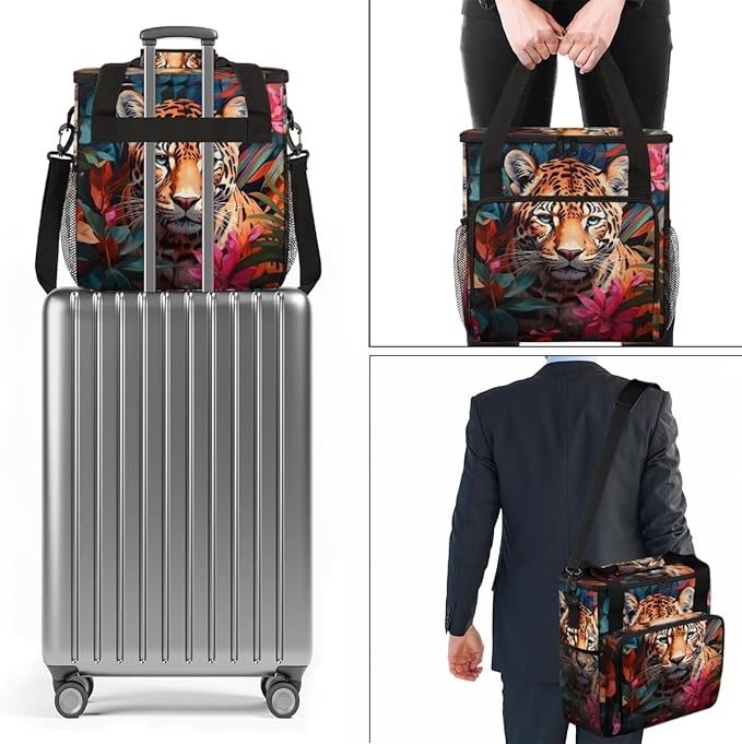 Tiger Coffee Maker Carrying Bag Flowering Shrubs Travel Storage Bag Compatible with K-Mini or K-Mini Plus Single Serve Coffee Brewer Carrying Case with Multiple Pockets &amp Shoulder Strap