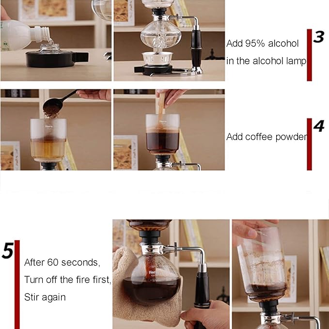 Siphon Glass PotPot Syphon Coffee MakerVacuum Coffee Maker GlassCoffee Machine Filter 2 CupsHigh Temperature Resistant GlassTea Siphon Pot