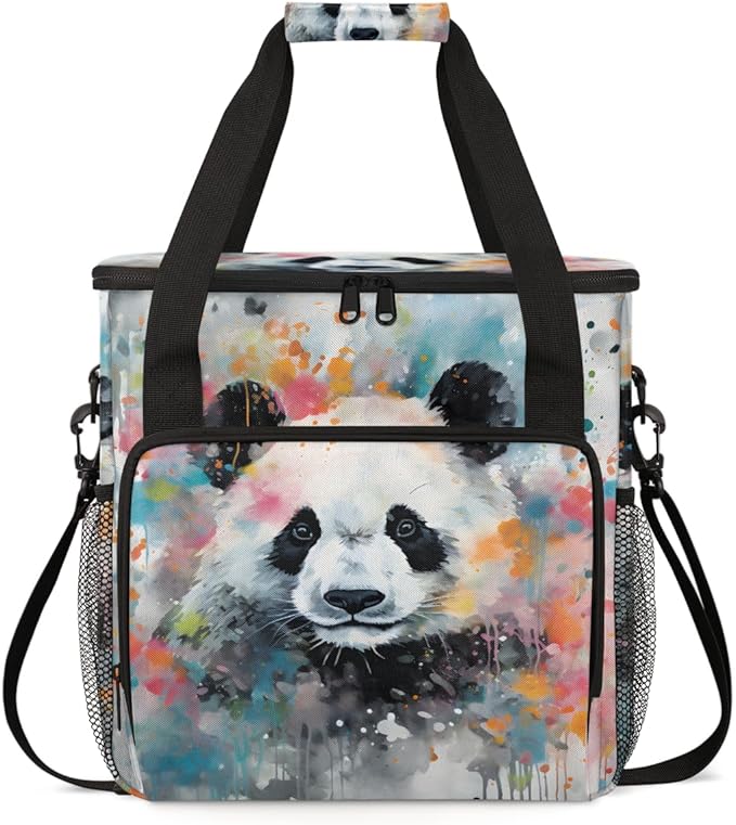 Panda Coffee Maker Carrying Bag Oil Painting Floral Travel Storage Bag Compatible with K-Mini or K-Mini Plus Single Serve Coffee Brewer Carrying Case with Multiple Pockets &amp Shoulder Strap