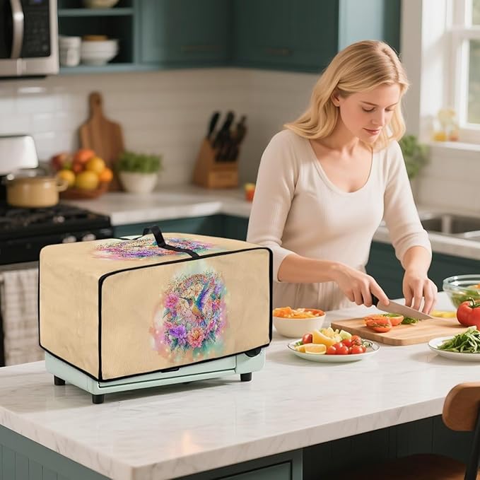 Toaster Cover Sea Turtle Hummingbird Flower Printed Bread Maker Machine Covers Heavy Duty Microwave Toaster Oven Dust Cover for Kitchen Counter Kitchen Small Appliance Cover L