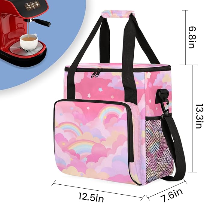 Rainbow Coffee Maker Carrying Bag Pink Portable Travel Storage Tote Bag Compatible with K-Mini or K-Mini Plus Single Serve Coffee Brewer Carrying Case with Multiple Pockets &amp Shoulder Strap