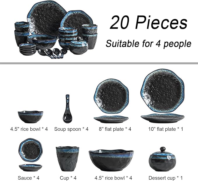 Dinnerware Set Plates and Bowls Set Ceramics Dish Sets 20 Pieces Porcelain Dinnerware Sets Dinner Plate Salad Plate Serving Bowl Mug Service for 4