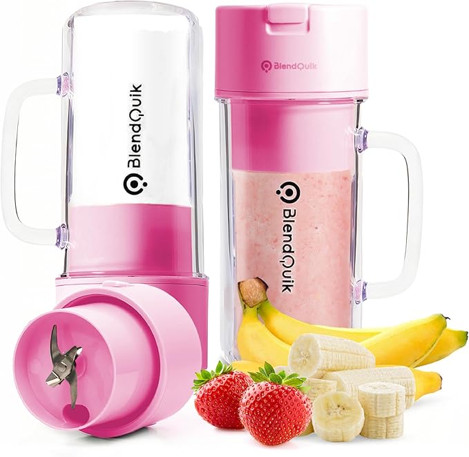 Personal Portable Blender For Shakes &amp Smoothies Leakproof &amp Stylish Portable Mason Jar Shaker Rechargeable Mini Blender with 10-Blade Blending System 14oz Pink