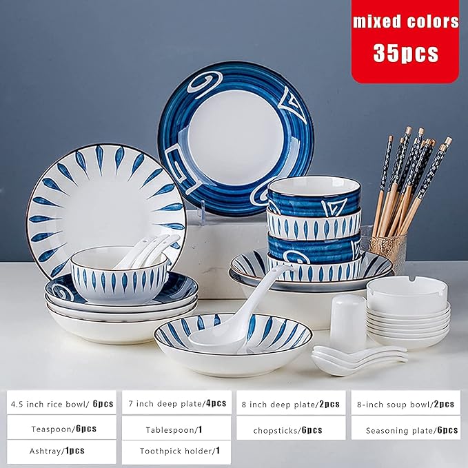 Porcelain Dinnerware Sets Plates and Bowls Sets Modern Ceramics Dinnerware Set Service for 8-12 Japanese Style Plates and Bowls Sets Dis（Oracle 35 Pieces