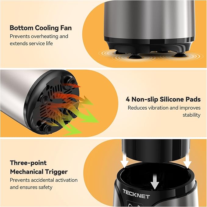 TECKNET 25000RPM Bullet Blender for Smoothies 1000W Small Personal Nutri Blender for Protein Shakes and Smoothies Coffee Mixer with 2 BPA-Free Cup (17oz &amp 10oz) Portable Countertop Grinder Kitc