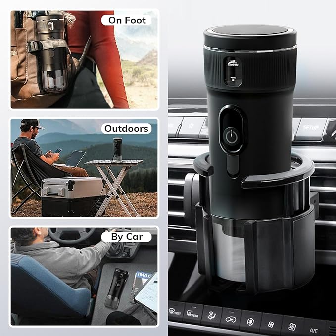 Portable Espresso Machine 100W Self-Heating &amp Car-Ready Compatible with NS Capsules &amp Ground Coffee Ideal for Travel Camping RV Black