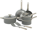Oster Ambrose 10 Piece Forged Aluminum Premium PFA Free Ceramic Nonstick Pots and Pans Cookware Set W/Induction &ampStay Cool Handles - Grey/Taupe