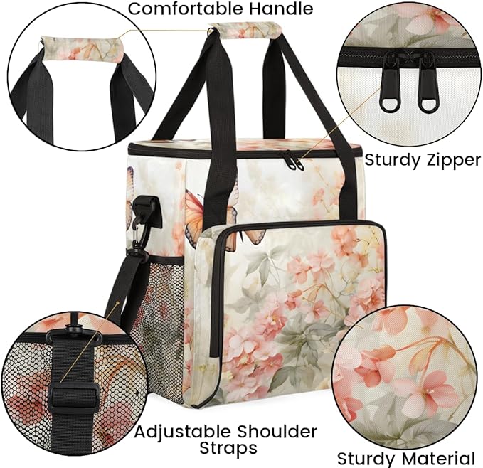Dreamy Butterfly Coffee Maker Carrying Bag Flowers Butterfly Travel Storage Bag Compatible with K-Mini or K-Mini Plus Single Serve Coffee Brewer Carrying Case with Multiple Pockets &amp Shoulder St