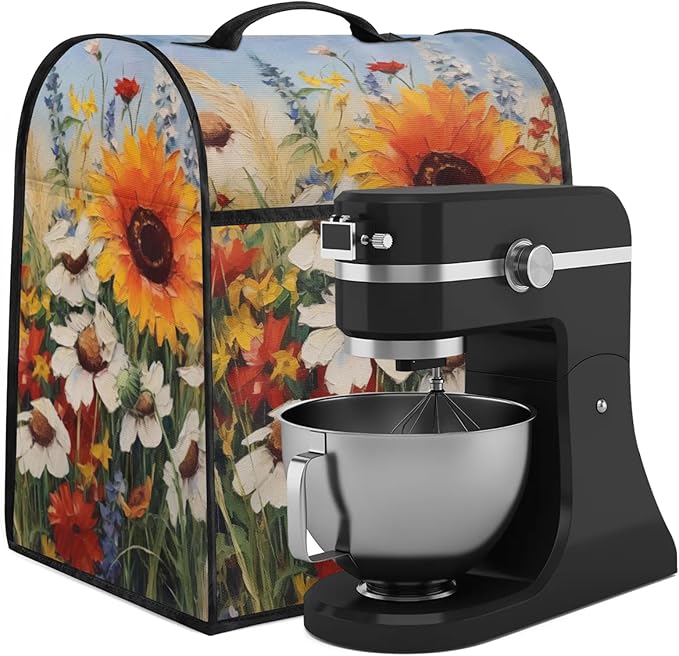 cfpolar Kitchen Aid Mixer Cover Compatible with 6-8 Quarts Oil Painting Sunflower Stand Mixer Cover Kitchen Aid Mixers Accessories Appliance Organizer Bag Dust Covers with Zipper Pocket