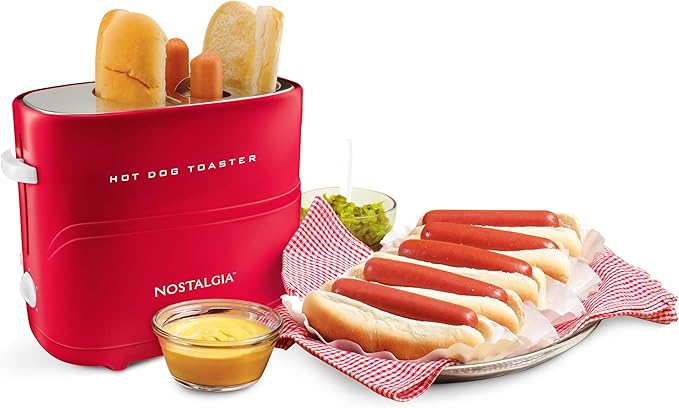 Nostalgia Retro Pop-Up Hot Dog Toaster 2 Link and 2 Bun Capacity With Mini Tongs Works With Chicken Turkey Veggie Sausages and Brats