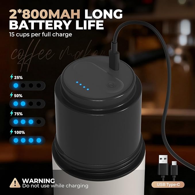 HAUSHOF Portable Coffee Maker Travel Coffee Maker Battery Operated Small Pour Over Set Compact Coffee Maker with Electric Grinder &amp Insulated Mug for Travel Camping Car
