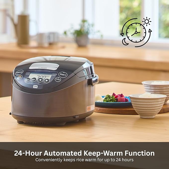 Tiger JPW-H18U Induction Heating Rice Cooker and Warmer with 14 Menu Presets and LCD Display (10-Cup Mauve Black)
