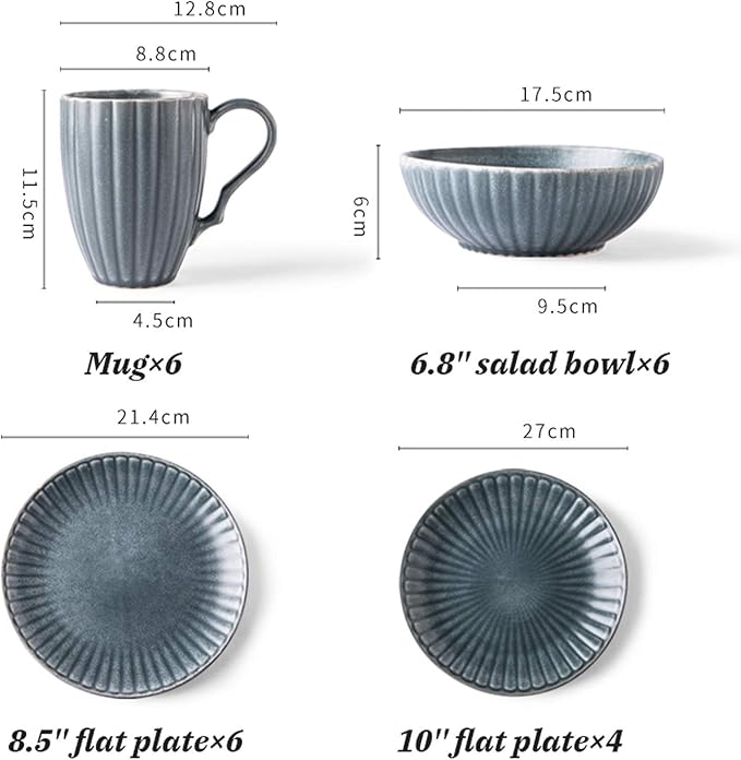 Porcelain Dinnerware Sets Retro Style Three-Dimensional Relief Cereals Bowls And Steak Plates Sets | 22 Pieces Ceramics Dinner Combination Set With Mug