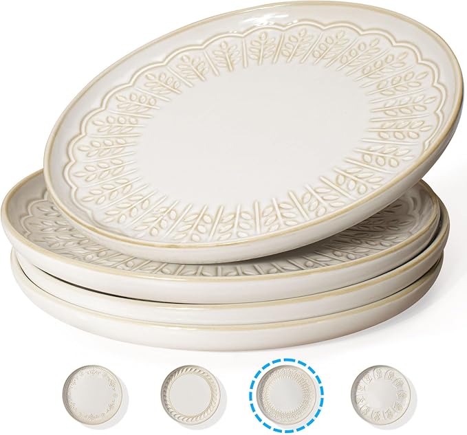 Artena Large Ceramic Dinner Plates Set Of 4 10.75 Inch Embossed Kitchen Salad Plates &amp Plates And Bowls Sets 16 Pieces Dinnerware Sets Dish Set For 4 Ceramic Kitchen Bowl And Plate Set