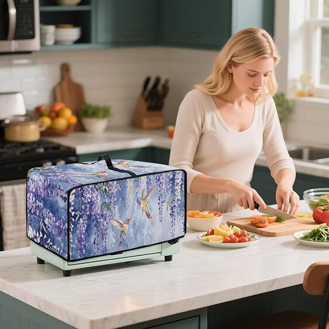 Heat-resistant Toaster Oven Cover Waterproof Dust-Proof Protective Case with Storage Pockets to Hold Jam Spreader Knife &amp Toast Machine Tongs Gazing Hummingbird