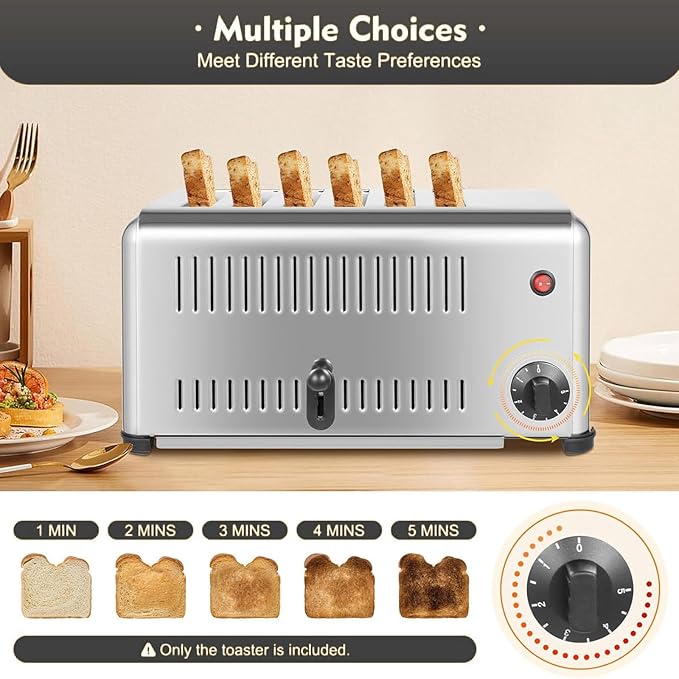 6 Slice Toaster Stainless Steel Upgrades Commercial Toaster with Wide Slots &amp Removable Crumb Tray - Toast Meatloaf Sandwiches Bagel