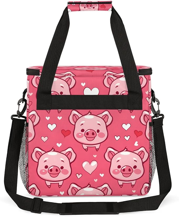 Pigs Love Hearts Coffee Maker Travel Bag for Keurig K-Mini/K-Mini Plus Insulated Waterproof Tote with Pockets for K-Cup Portable Single-Serve Brewer Case