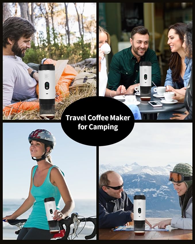 Portable Electric Espresso Machine Travel Coffee Maker Brewer Compatible with Ground Coffee &amp NS Capsules (White with LCD Screen)
