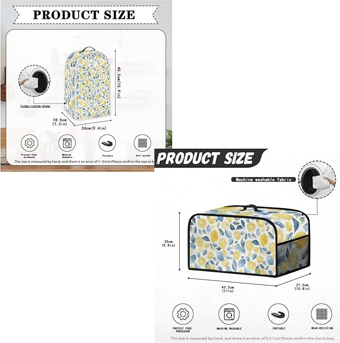 Summer Themed Toaster Covers 2 Slice Wide SlotLemon Blender Covers Washable Dust Cover Kitchen Appliance Slow Cooker Crock Pot Cover for Summer Decor (Yellow)