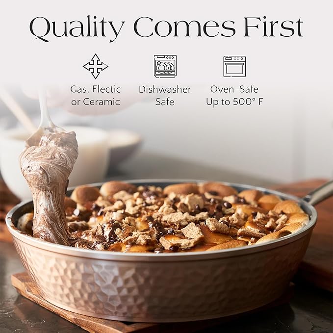 Luxurious Non-Stick Ceramic 16 Piece Rose Gold Cookware Set with Glass LidsLightweight Scratch-Resistant Dishwasher Safe Oven Safe up to 500°F Suitable for All Stove Types