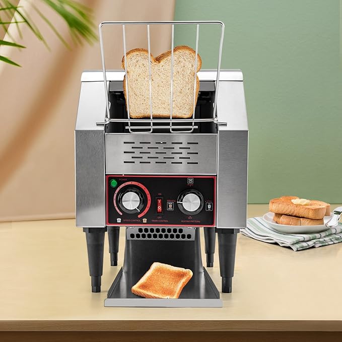 Conveyor Toaster 150Slices/H 110V 1300W Commercial Conveyor Toaster Electric Bread Baking Machine Restaurant Toaster for Bun Bagel Bread Heavy Duty Stainless Steel Conveyor Toaster