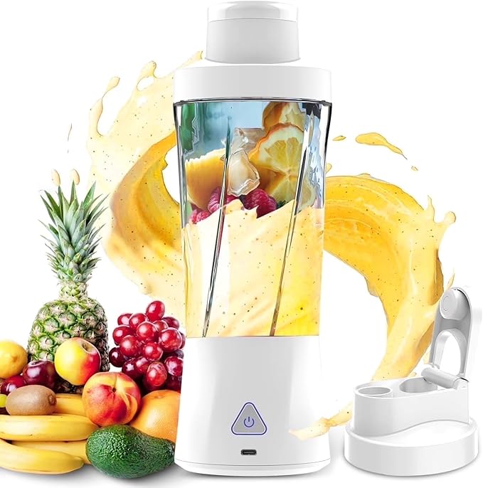 Portable Blender 6000mAh Personal Blender with USB Rechargeable for Shakes and Smoothies BPA Free 24 Oz Juicer Cup with 6 Blades and Lid