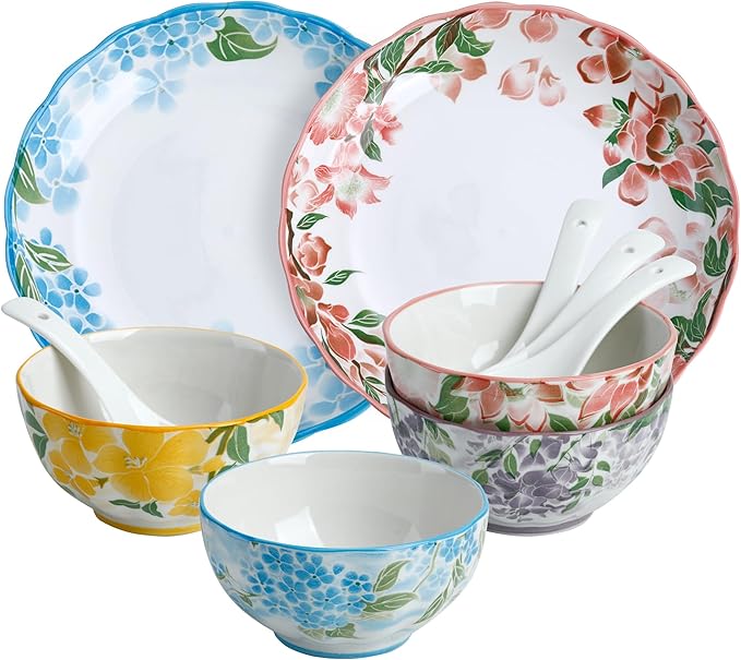 Porcelain Dinnerware Set of 2 10-Piece Plates &amp Bowls for Family Microwave &amp Dishwasher Safe Luxury Gift Box Packaging