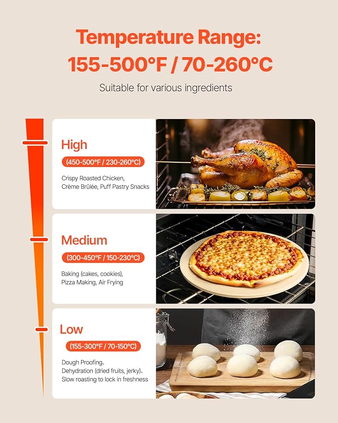 VEVOR Commercial Convection Oven 21L/19Qt Quarter-Size Conventional Oven Countertop 1440W 3-Tier Toaster w/Front Glass Door Electric Baking Oven w/Trays Wire Racks Clip Gloves 120V