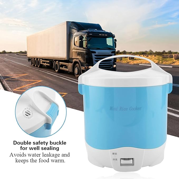 24V Car Rice Cooker 1.6L Portable Multifunctional Electric Rice Cooker and Steamer for Cars Use Travel Steamer for RV Truck Camp Trip(Blue)