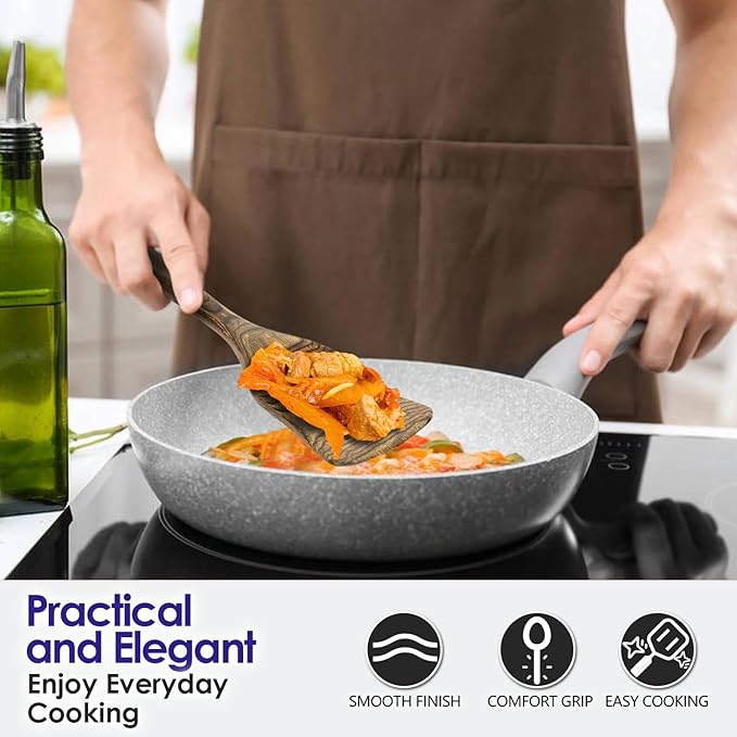 Wooden Spoons for Cooking Pakkawood Kitchen Utensil Set Granite Premium Durable Wooden Utensils for Nonstick Cookware Heat Resistant Smooth Finish Comfortable Grip 6 Piece