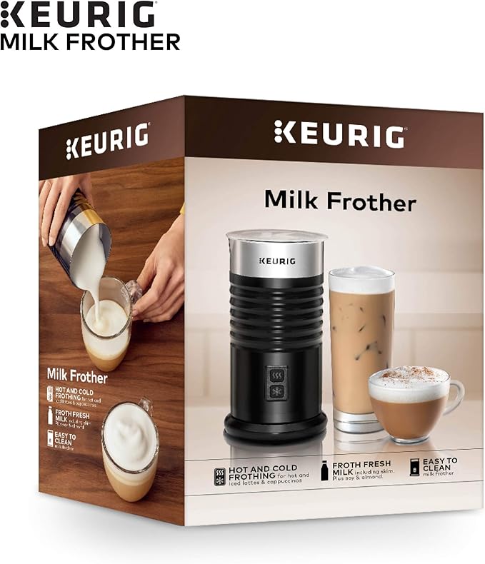 Keurig K-Elite Single-Serve K-Cup Pod Coffee Maker Brushed Silver &amp Standalone Frother Works Non-Dairy Milk Hot and Cold Frothing 6 Oz Black
