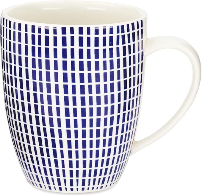 TUDOR ROYAL Porcelain 16-Piece Round Dinnerware Set Service for 4 Singapore Blue Design Blue Radial Plates Bowls Mugs Dishes Premium Quality Ceramic Tableware Unique Pattern Glossy