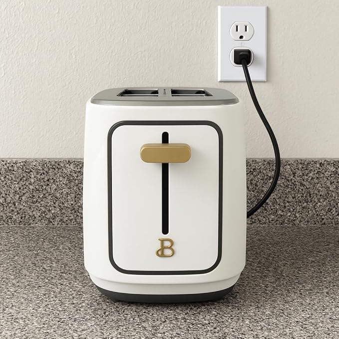 Bayfalcon 2 Slice Toaster with Touch-Activated Display White Icing Finish Wide Slots Bagel &amp Reheat Settings Adjustable Browning Removable Crumb Tray
