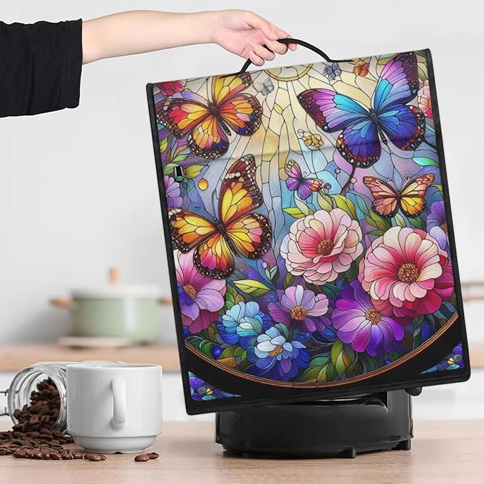 cfpolar Kitchen Aid Mixer Cover Compatible with 6-8 Quarts Butterfly Flower Glass Painting Stand Mixer Cover Kitchen Aid Mixers Accessories Appliance Organizer Bag Dust Covers with Zipper Pocket