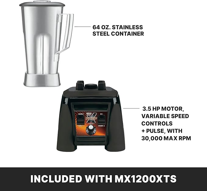 Waring Commercial MX1200XTS 3.5 HP Blender with Variable Speed Dial Speed Controls and a 64 oz. Stainless Steel Container 120V 5-15 Phase Plug