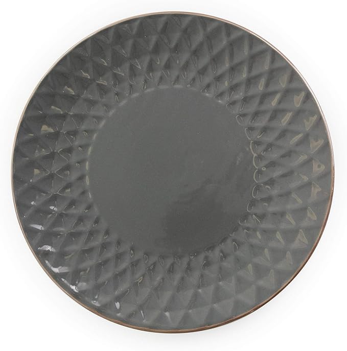 Luxurious 16 Piece Pearl Dinnerware Set - Stoneware Service for 4 Elegant Slate &amp Stone Finish Dishwasher &amp Microwave Safe Diamond Texture (Slate &amp Pearl)