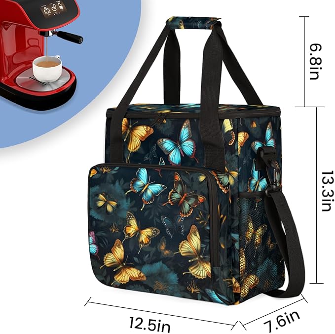 Dreamy Butterfly Coffee Maker Carrying Bag Flame Butterfly Travel Storage Bag Compatible with K-Mini or K-Mini Plus Single Serve Coffee Brewer Carrying Case with Multiple Pockets &amp Shoulder Stra