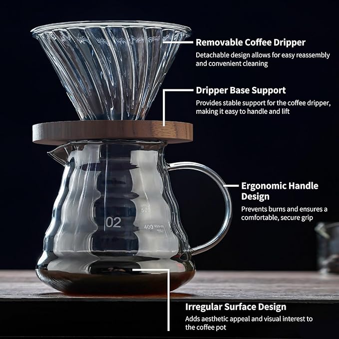 Unbreakable - Pour Over Coffee Maker 720ML/24OZ Heat Resistant Borosilicate Glass Dripper with Filter Holder BPA-Free Manual Coffee Brewer for Home and Office Use