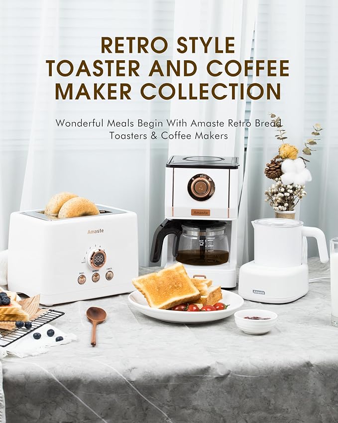 Amaste White Coffee Maker &amp White Toaster &amp Black Retro Electric Kettle Set
