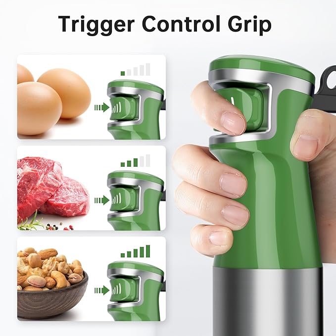 Immersion Blender Handheld Corded Hand Blenders Set 1100W Trigger Variable Speed 5 in 1 Stick Emulsifier with Chopper Whisk and Frother for Soup Baby Food and Smoothies Green
