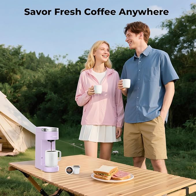 CHULUX Slim Single Serve Coffee Maker for K Pods One Cup Coffee Maker Fits 7.3 Travel Mugs Coffee Machine with 6 to 12oz Brew Sizes Lavender