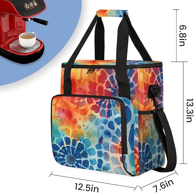 Watercolor Explosion Coffee Maker Carrying Bag Colorful Powder Travel Storage Bag Compatible with K-Mini or K-Mini Plus Single Serve Coffee Brewer Carrying Case with Pockets &amp Shoulder Strap