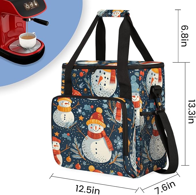 Christmas Snowman Coffee Maker Carrying Bag Cartoon Snowman Travel Storage Bag Compatible with K-Mini or K-Mini Plus Single Serve Coffee Brewer Carrying Case with Multiple Pockets &amp Shoulder Str