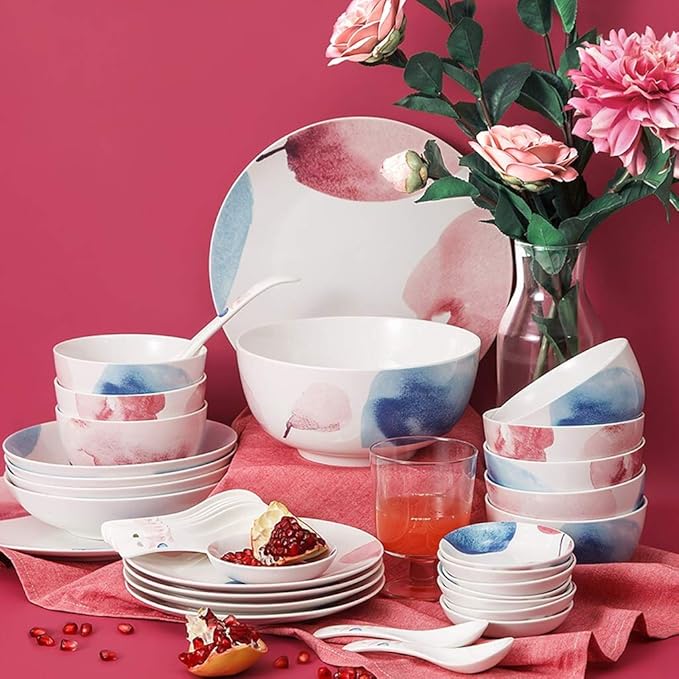 New Dinnerware SetsCeramics Dinnerware Set 36 Pieces Bone China Dinner Set - Creative Combination Porcelain Plates and Bowls Sets for Family Gathering and Housewarm
