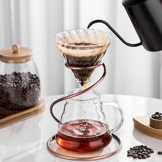 Coffee Pour Over Set – Complete Pour Over Coffee Maker with Dripper 40Filters and Metal Stand – Portable &amp Stylish V60 Style Drip Coffee Brewer